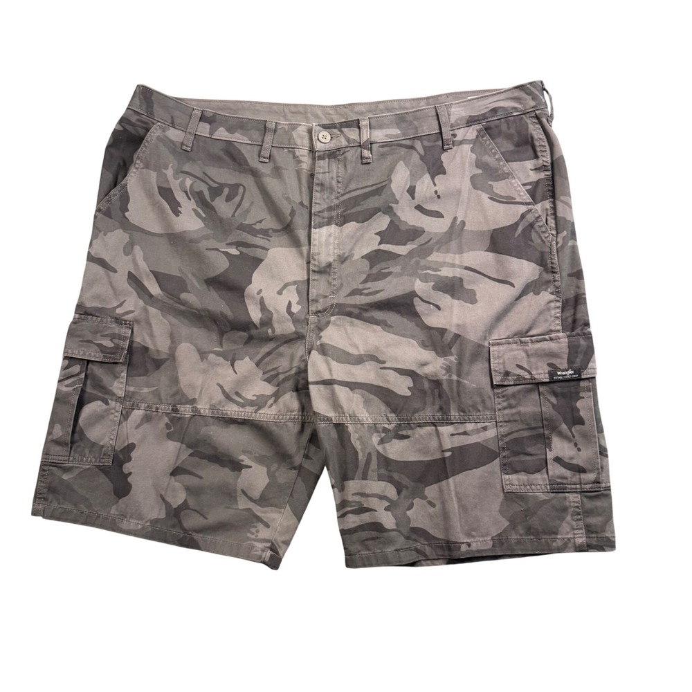 Wrangler Cargo Shorts Mens 46 Grey Camo Cotton Twill Multi Pocket